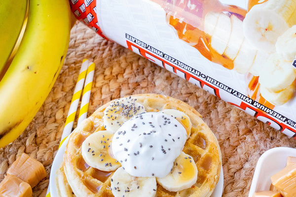 Banana Caramel Protein Waffles