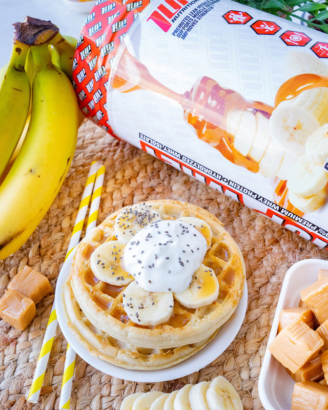 Banana Caramel Protein Waffles
