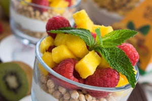 Mango Raspberry Quinoa Puffs Parfait