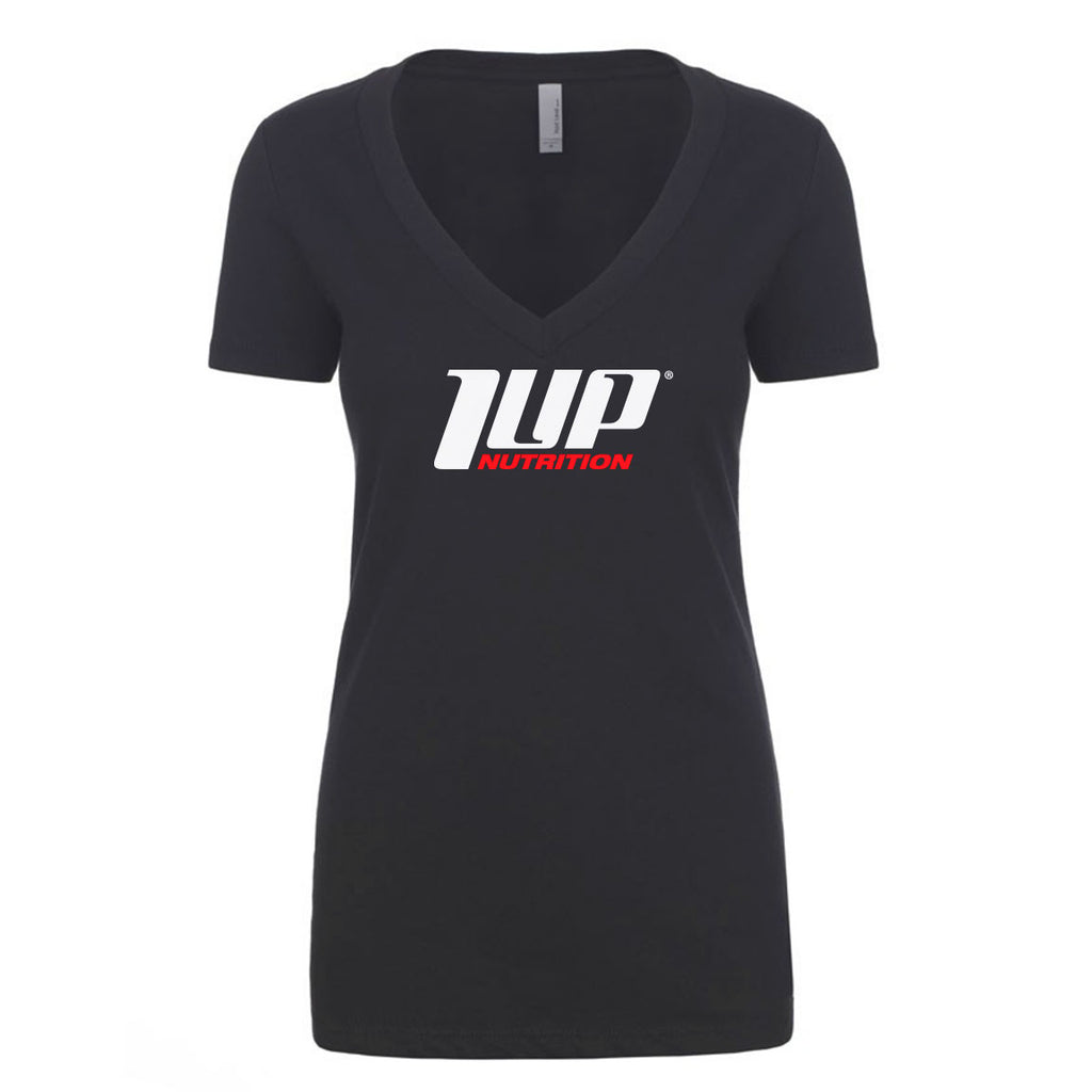 Women's Deep V-neck T-Shirt "Black", used to promote workout supplement for women
