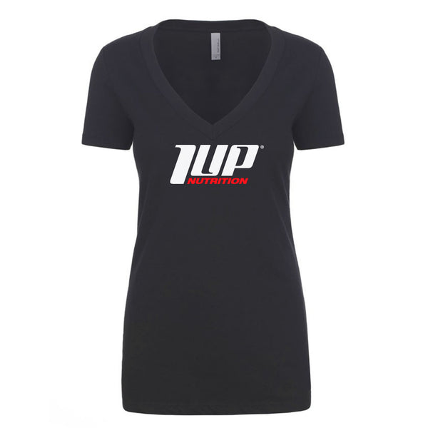 Women's Deep V-neck T-Shirt "Black", used to promote workout supplement for women