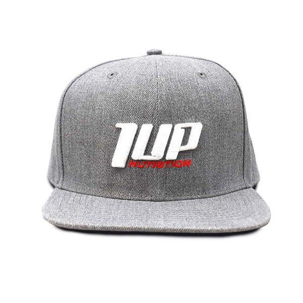 A grey hat used to promote men's workout supplement